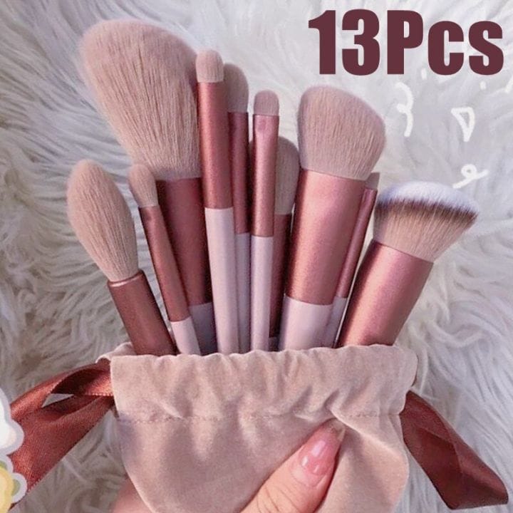 13 Piece Makeup Brush Set With Matching Storage Pouch Professional Soft Bristles For Blending Contouring And Daily Use | Random Color