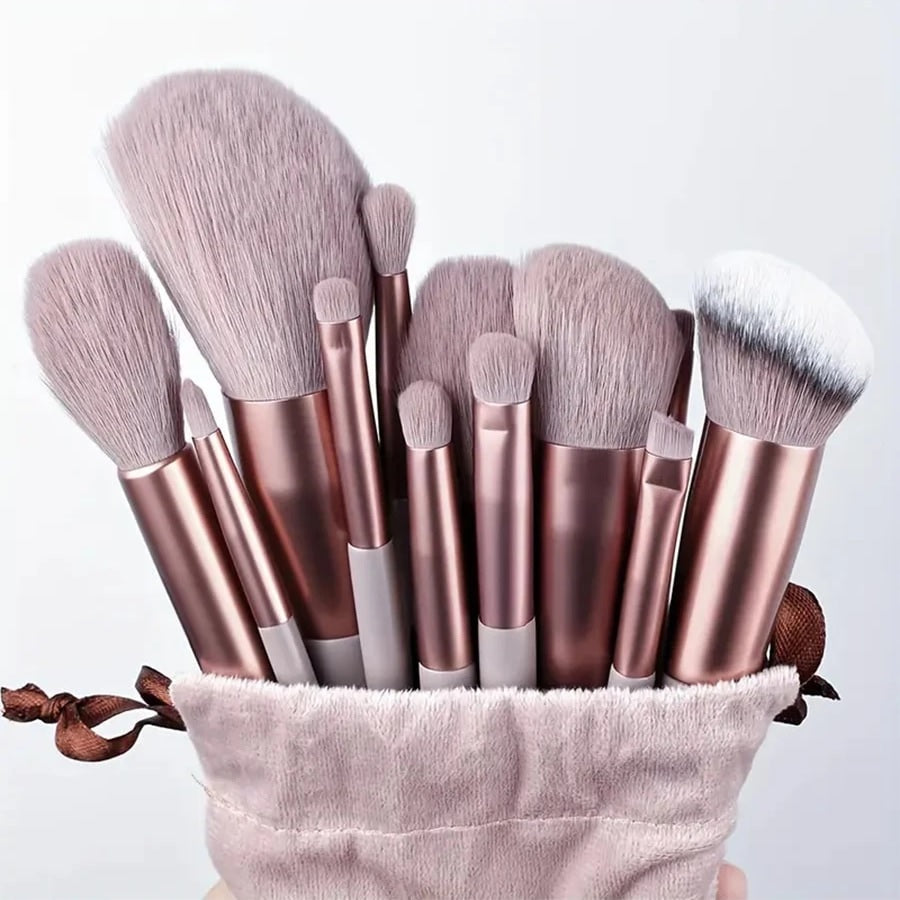 13 Piece Makeup Brush Set With Matching Storage Pouch Professional Soft Bristles For Blending Contouring And Daily Use | Random Color