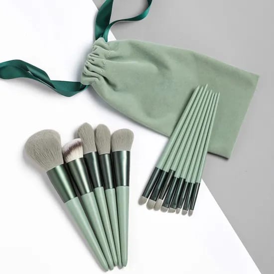 13 Piece Makeup Brush Set With Matching Storage Pouch Professional Soft Bristles For Blending Contouring And Daily Use | Random Color