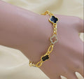 Gold Plated Clover Bracelet Black Crystal for Women