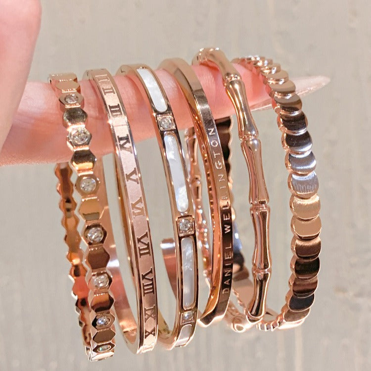Rose Gold Zircon Bracelets Set for Women
