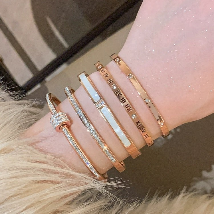 Rose Gold Zircon Bracelets Set for Women