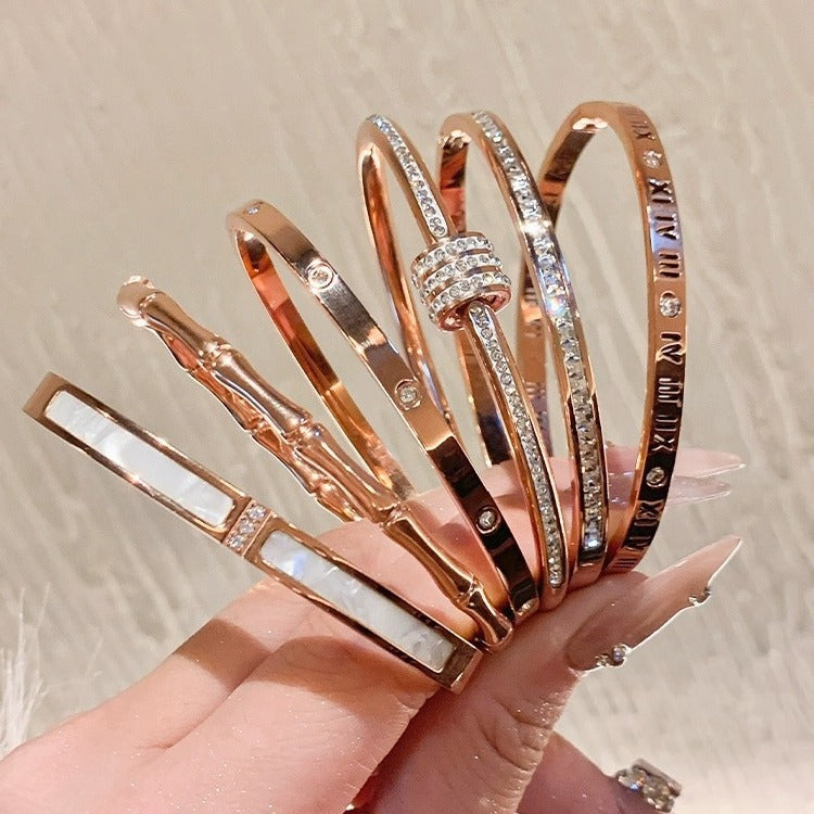 Rose Gold Zircon Bracelets Set for Women
